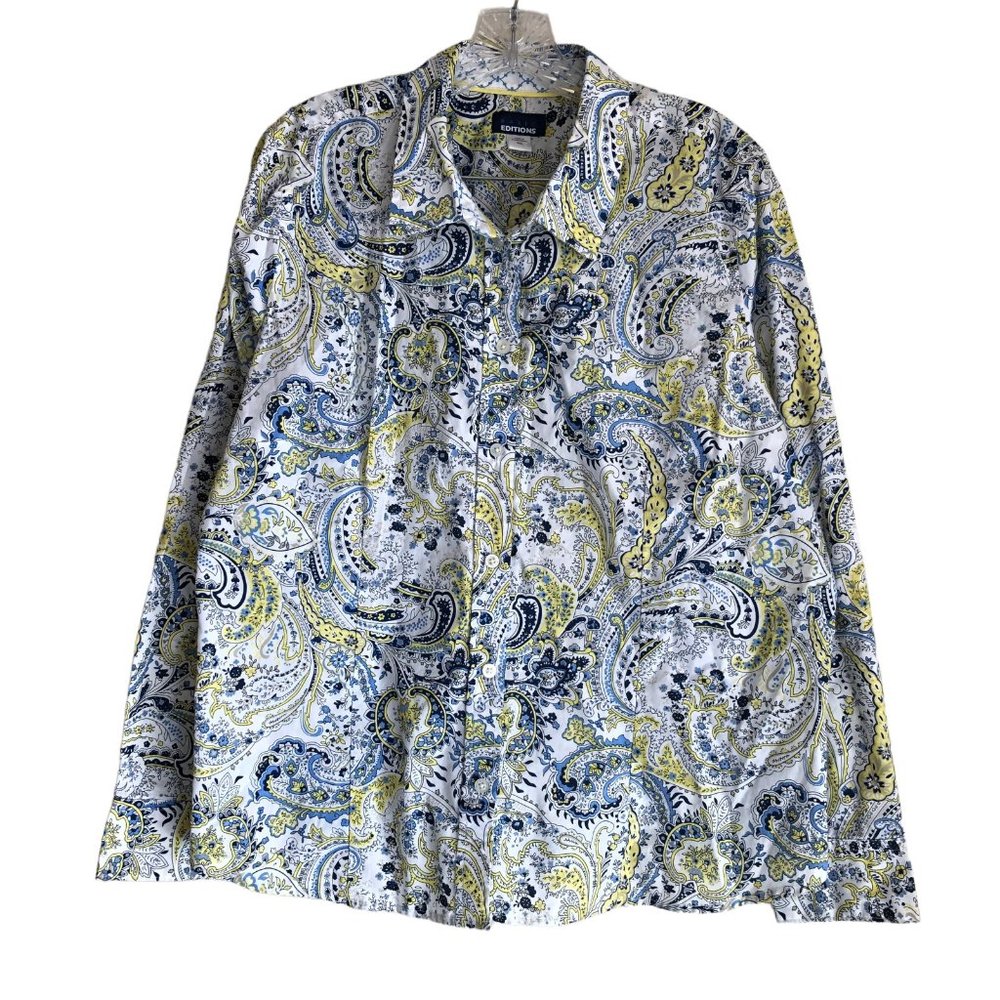 Basic Editions Women's Blouse Shirt Size XXL Paisley Floral Boho Long Sleeve